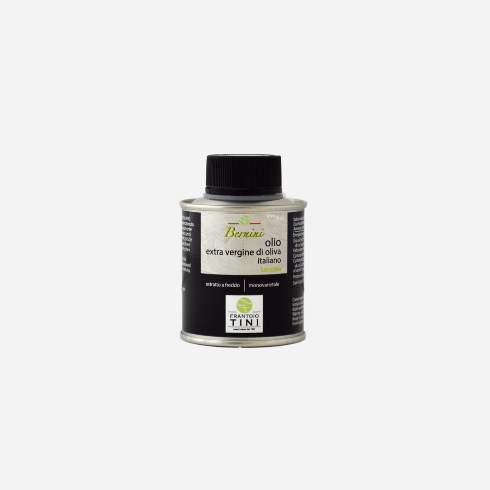 Cilindro da 100ml di Olio Extravergine di Oliva Bernini Monocultivar Leccino estratto a freddo - Frantoio Tini.