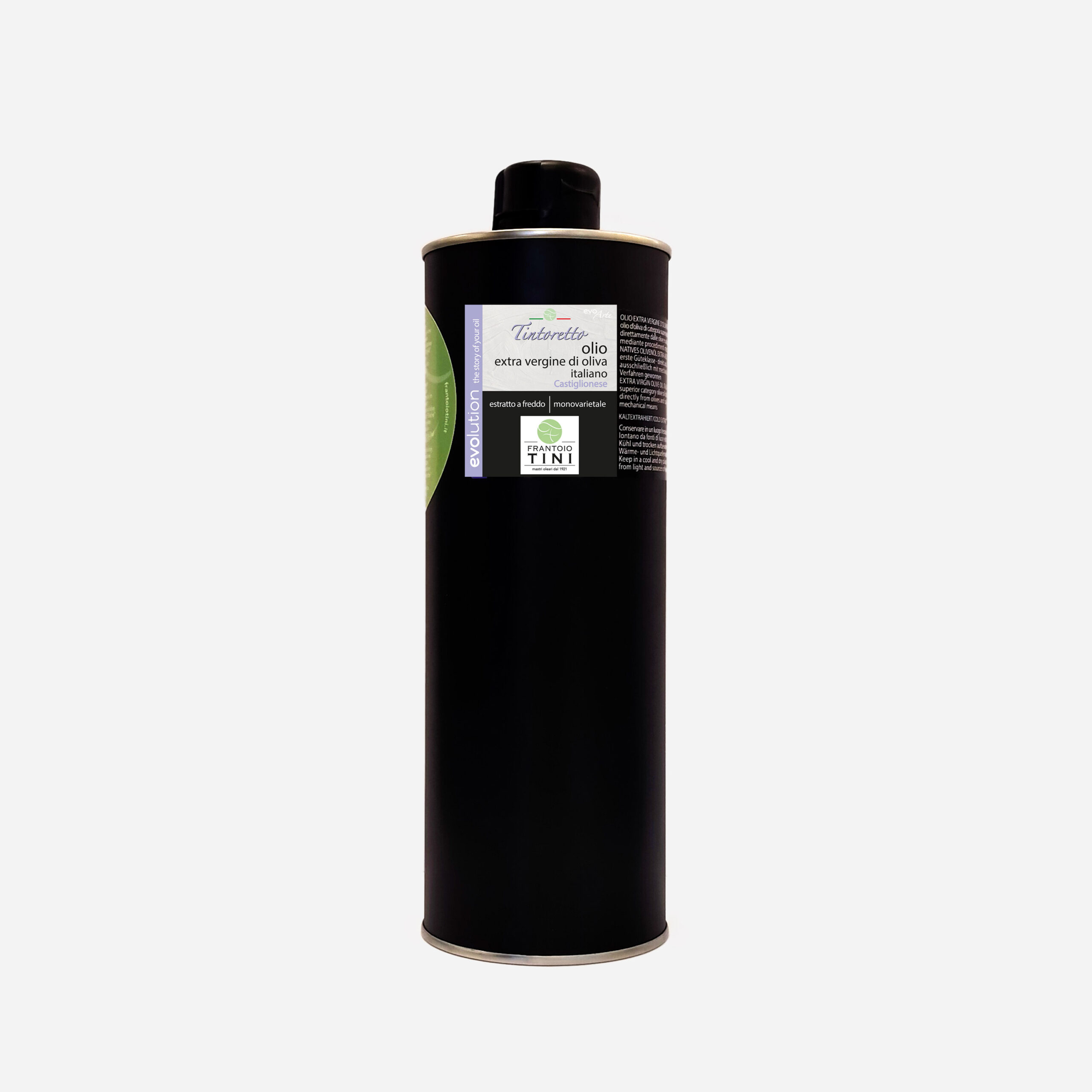 Lattina da 1 l di Olio Extravergine di Oliva Tintoretto Monocultivar Castiglionese estratto a freddo - Frantoio Tini.